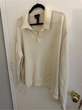 H&M Ivory Knit Polo Sweater